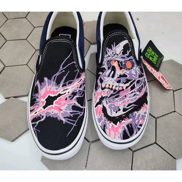 Vans | Shoes | Vans Slip On Zap Mens Size Glow In Dark Dress Blues Black  Skateboarding Rare | Poshmark